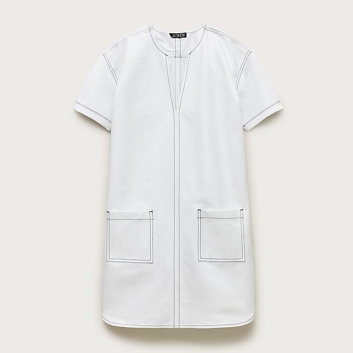 Tall patch-pocket pullover dress in structured cotton poplin