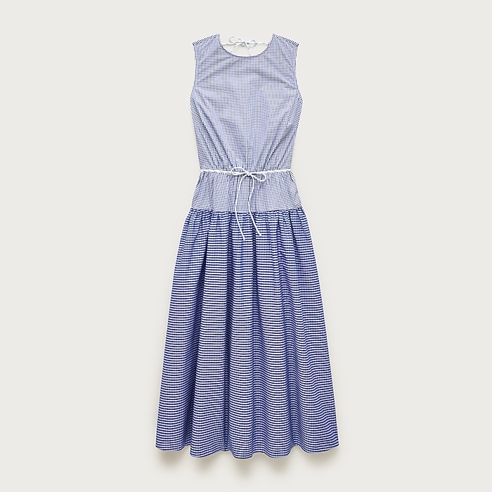 Tall open-back dress in mixed gingham print