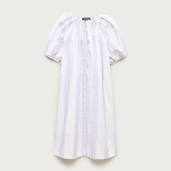 Tall puff-sleeve popover dress in striped cotton poplin