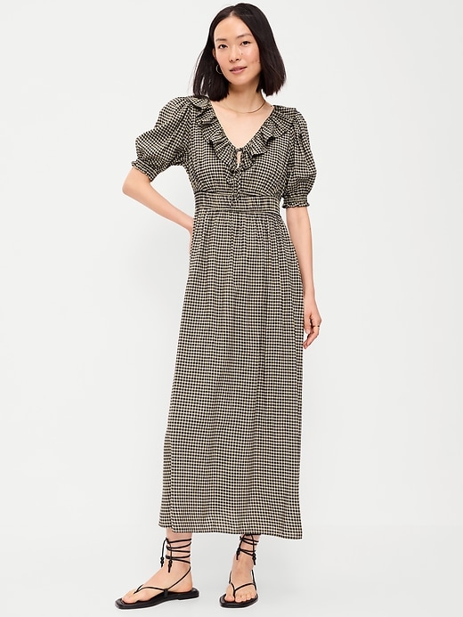 Ruffle-Collar Boho Maxi Dress