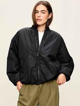 Water-Resistant Oversized Bubble-Hem Zip Bomber